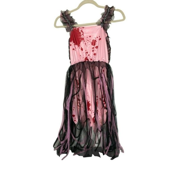 Halloween Spooky Gray Pink Tulle Dress w Blood Girls 8-10 Creepy Costume - Picture 2 of 8